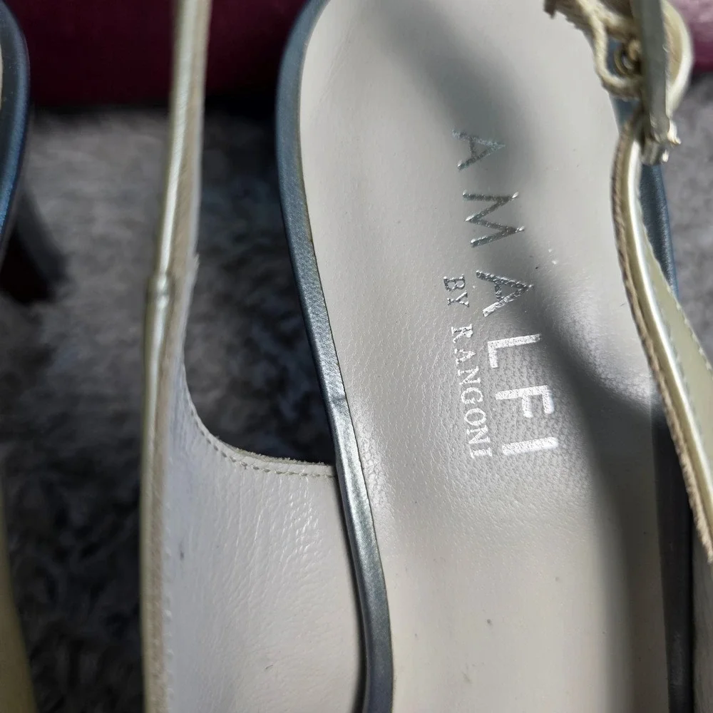 Amalfi by Rangoni Slingback Cap Toe Pearl Blue Italian Leather Heels 7.5M‎ NEW